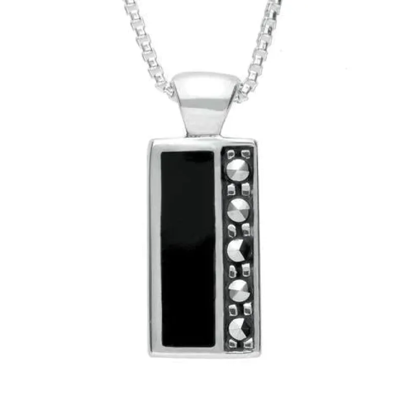 Sterling Silver Whitby Jet Marcasite Small Oblong Necklace sold by Jura Watches
