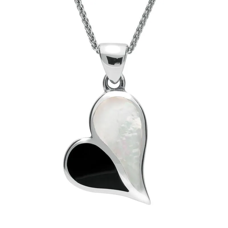 Sterling Silver Whitby Jet Mother of Pearl Split Heart Necklace sold by Jura Watches