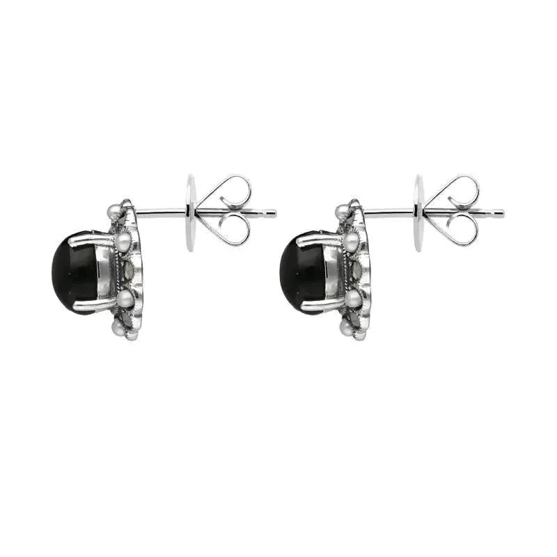 Sterling Silver Whitby Jet Pearl Marcasite Oval Beaded Edge Stud Earrings sold by Jura Watches product image thumbnail 2