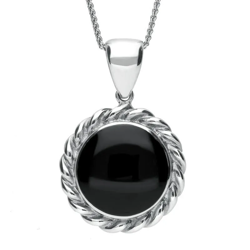 Sterling Silver Whitby Jet Rope Twist Pendant sold by Jura Watches