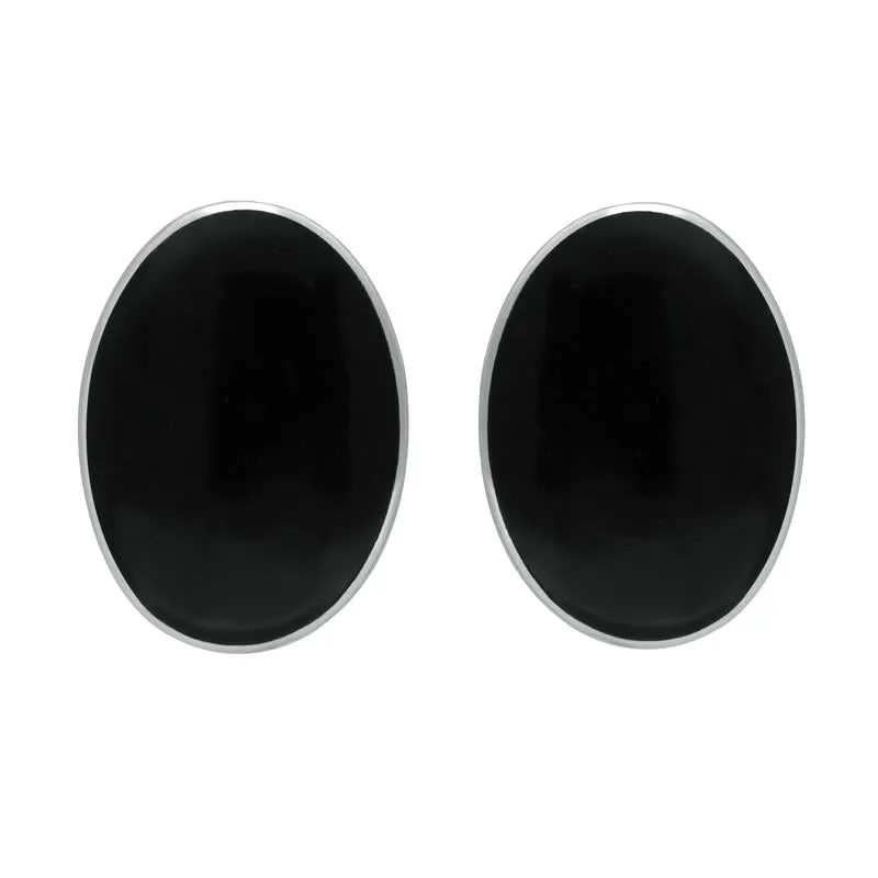 Sterling Silver Whitby Jet Oval Clip On Earrings sold by Jura Watches