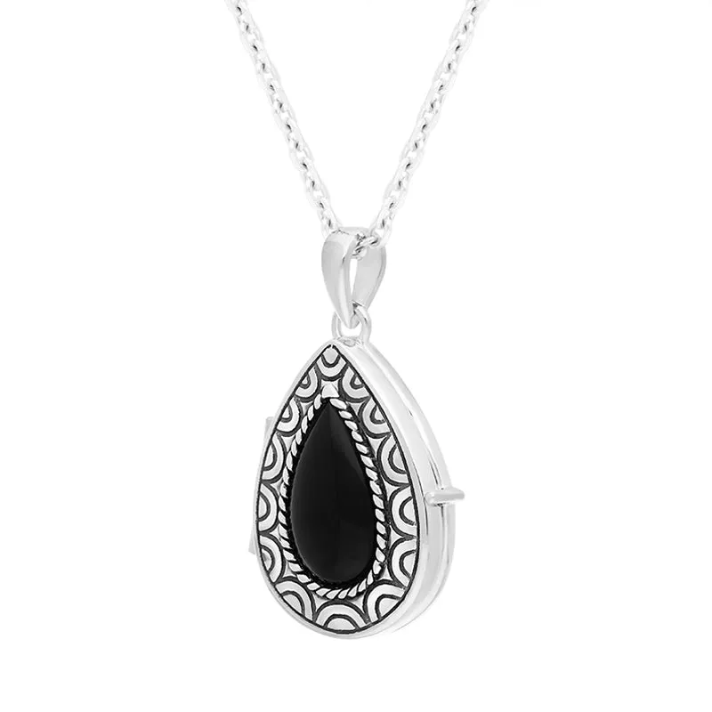 Sterling Silver Whitby Jet Pear Stone Pattern Edge Locket Necklace sold by Jura Watches product image thumbnail 2
