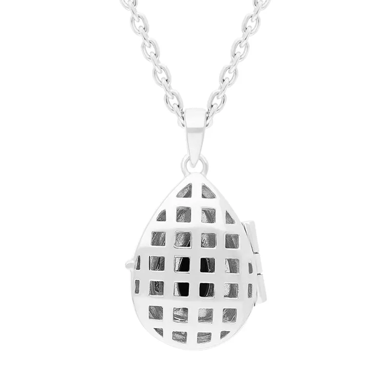 Sterling Silver Whitby Jet Pear Stone Pattern Edge Locket Necklace sold by Jura Watches product image thumbnail 3