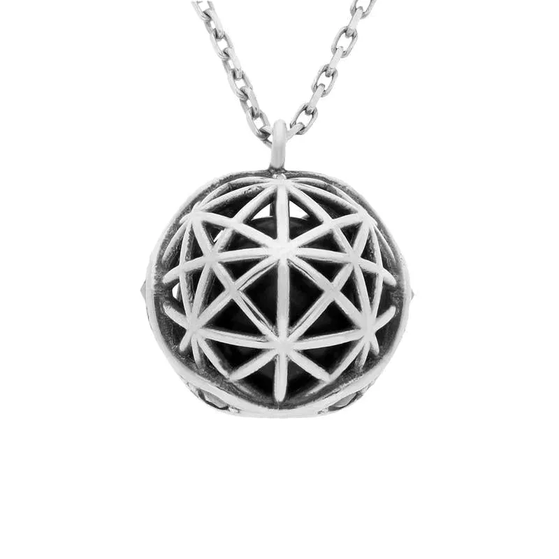 Sterling Silver Whitby Jet and Marcasite Sphere Cage Necklace sold by Jura Watches