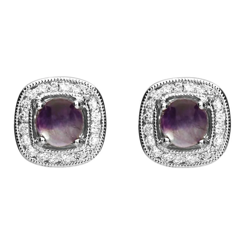 18ct White Gold Blue John and Diamond Stud Earrings sold by Jura Watches