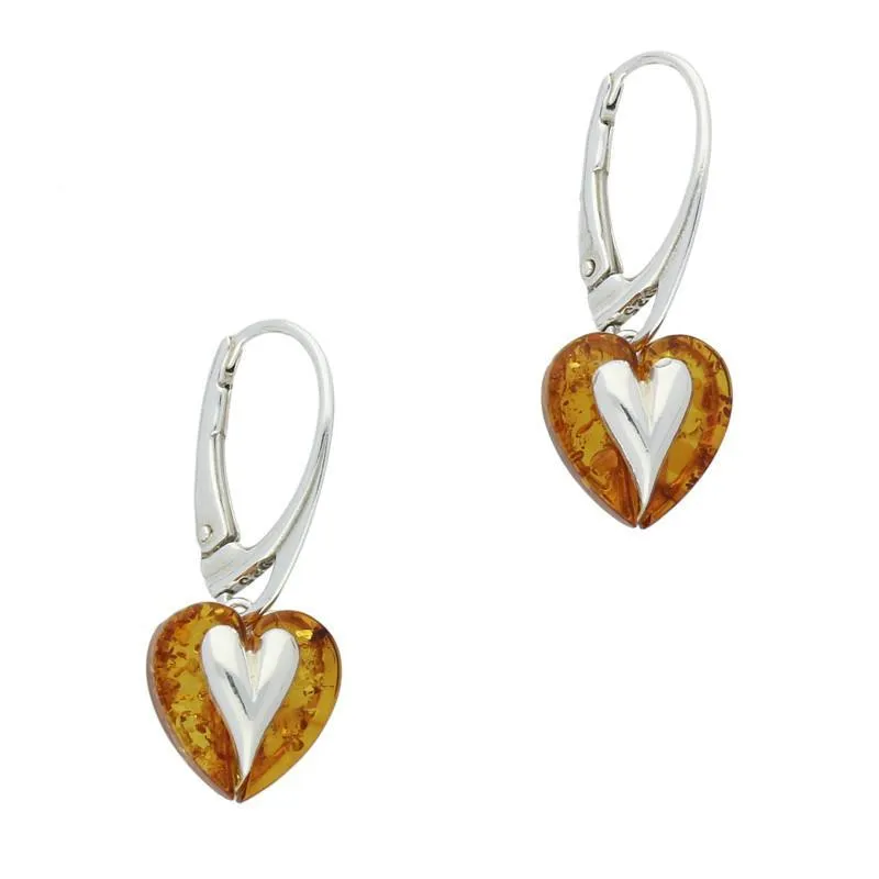 Sterling Silver Amber Heart Centre Earrings sold by Jura Watches