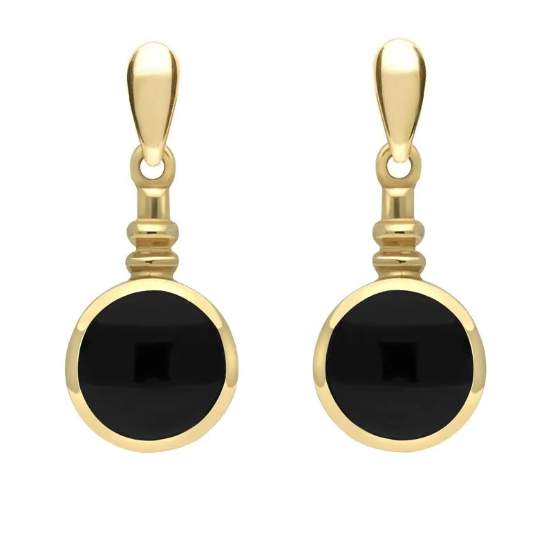 9ct Yellow Gold Whitby Jet Bottle Top Drop Earrings sold by Jura Watches