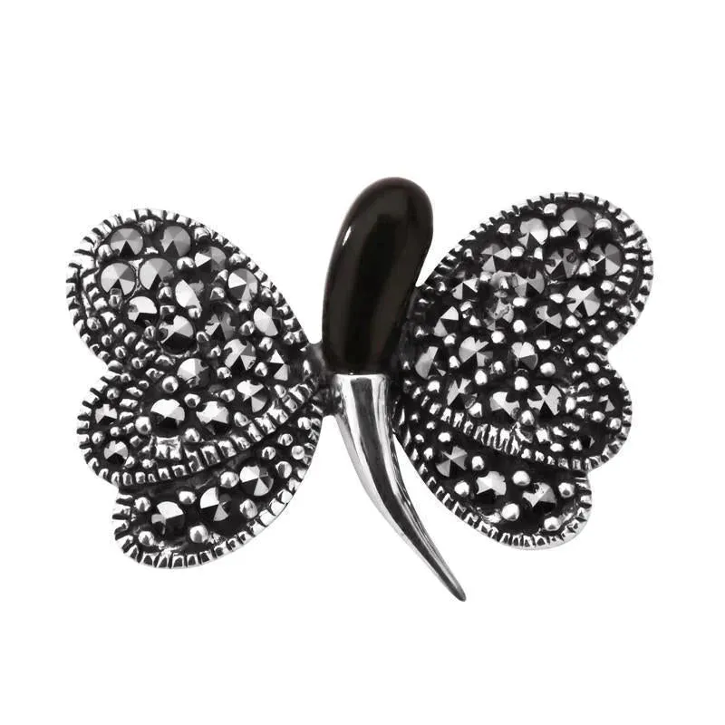 Sterling Silver Whitby Jet & Marcasite Abstract Butterfly Necklace sold by Jura Watches