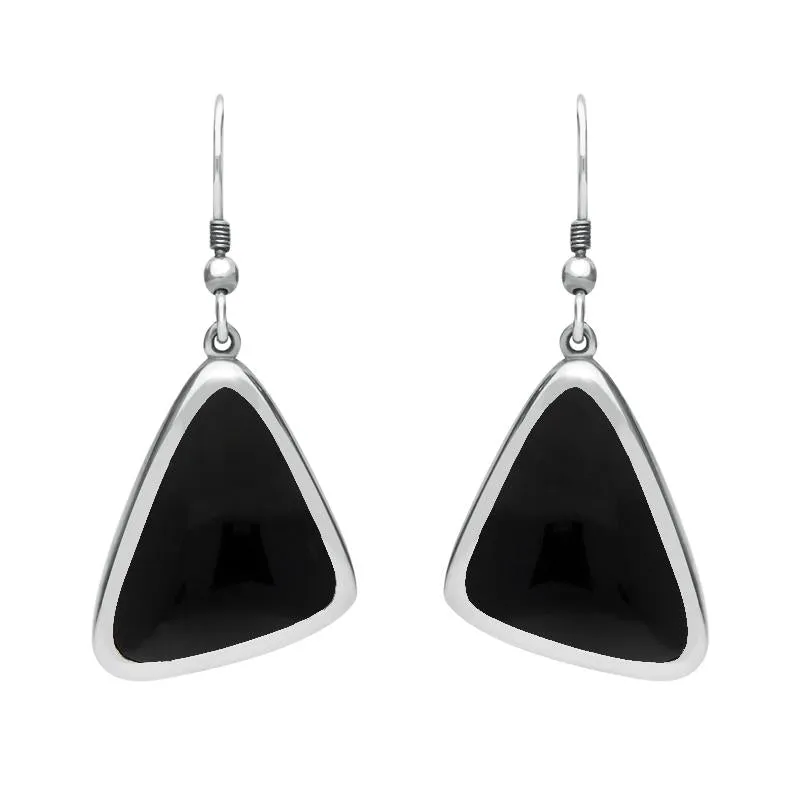 Sterling Silver Whitby Jet Abstract Triangle Hook Drop Earrings sold by Jura Watches