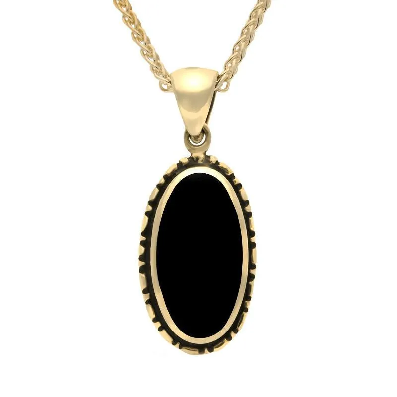 9ct Yellow Gold Whitby Jet Oval Rope Edge Necklace sold by Jura Watches