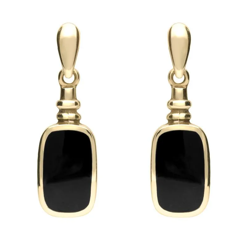 9ct Yellow Gold Whitby Jet Oblong Bottle Top Drop Earrings sold by Jura Watches