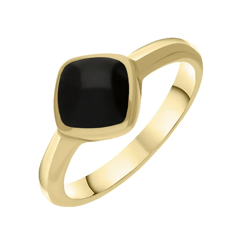9ct Yellow Gold Whitby Jet Cushion Ring sold by Jura Watches