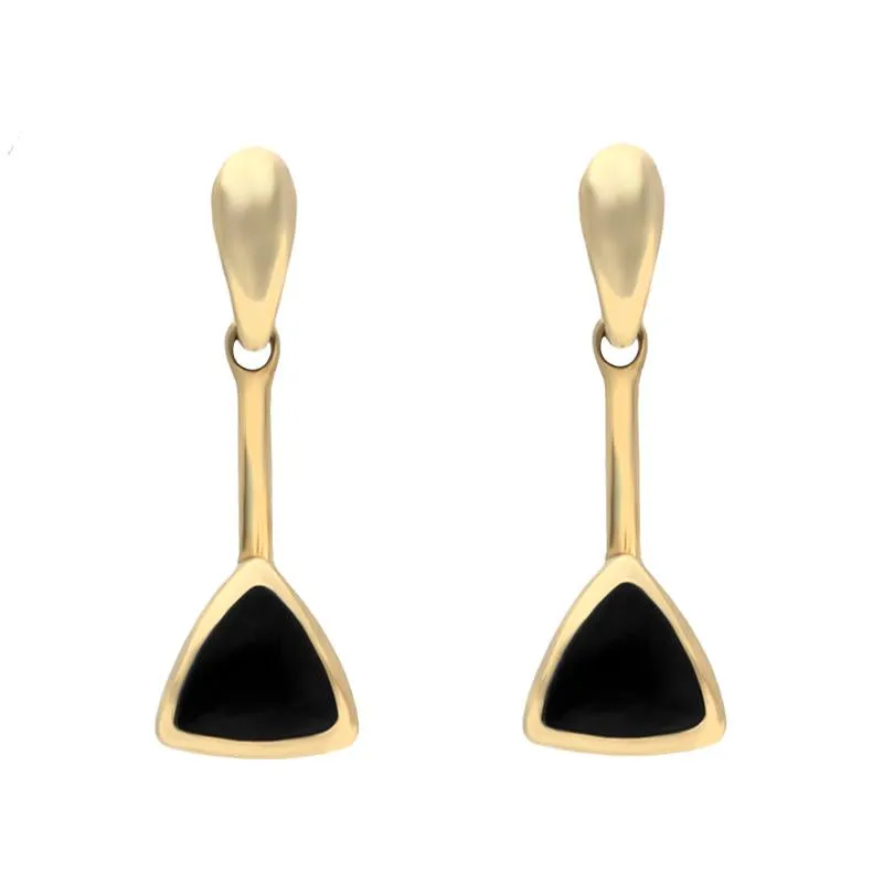 9ct Yellow Gold Whitby Jet Curved Triangle Drop Earrings sold by Jura Watches