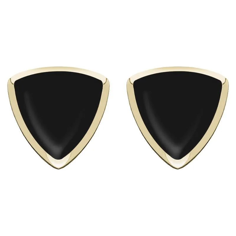 9ct Yellow Gold Whitby Jet Curved Triangle Stud Earrings sold by Jura Watches