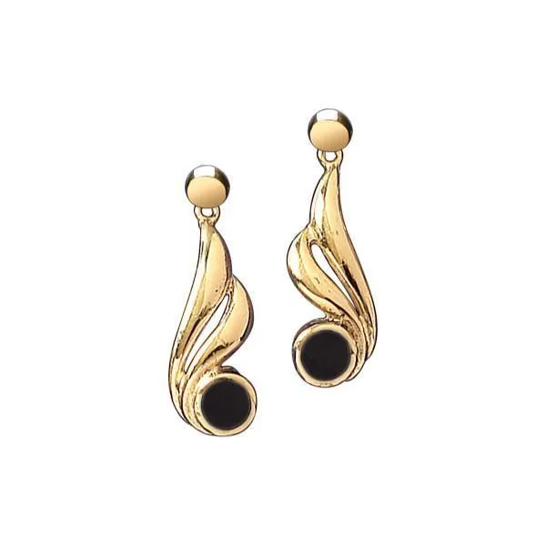 9ct Yellow Gold Whitby Jet Gold Double Twist Drop Earrings sold by Jura Watches