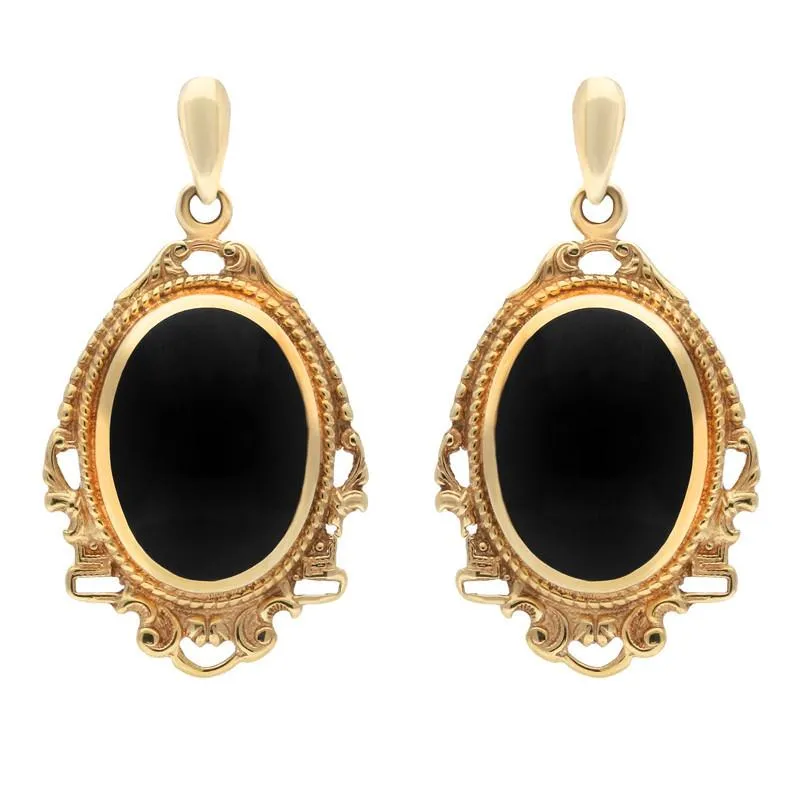 9ct Yellow Gold Whitby Jet Edwardian Style Oval Drop Earrings sold by Jura Watches