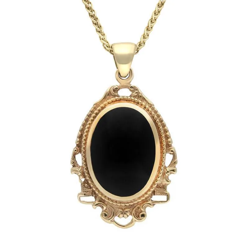 9ct Yellow Gold Whitby Jet Edwardian Oval Drop Necklace sold by Jura Watches