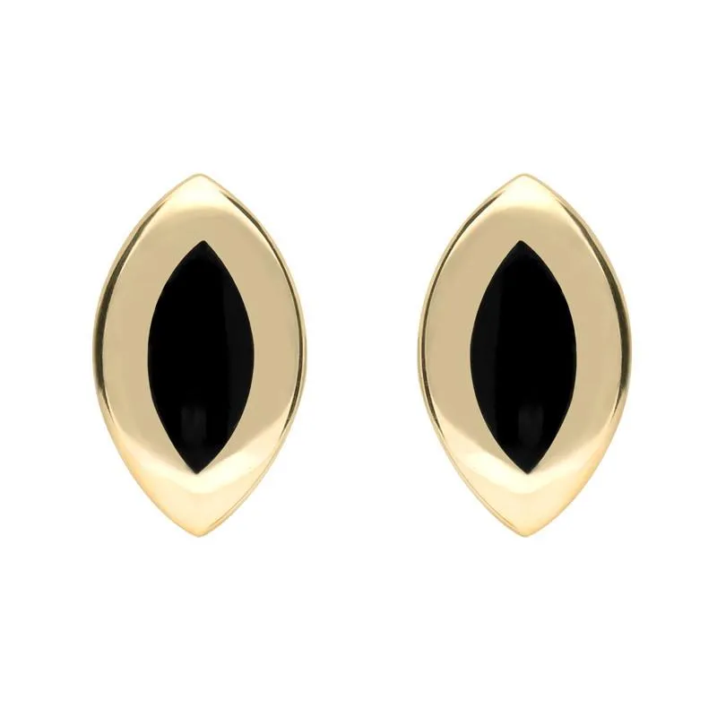 9ct Yellow Gold Whitby Jet Framed Marquise Stud Earrings sold by Jura Watches