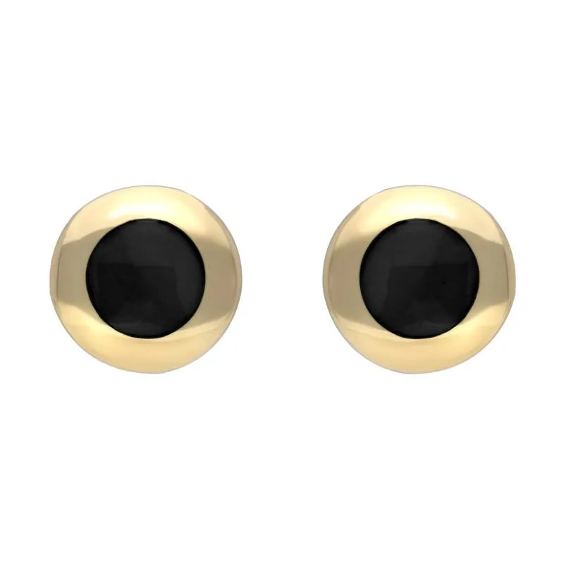 9ct Yellow Gold Whitby Jet Framed Round Stud Earrings sold by Jura Watches