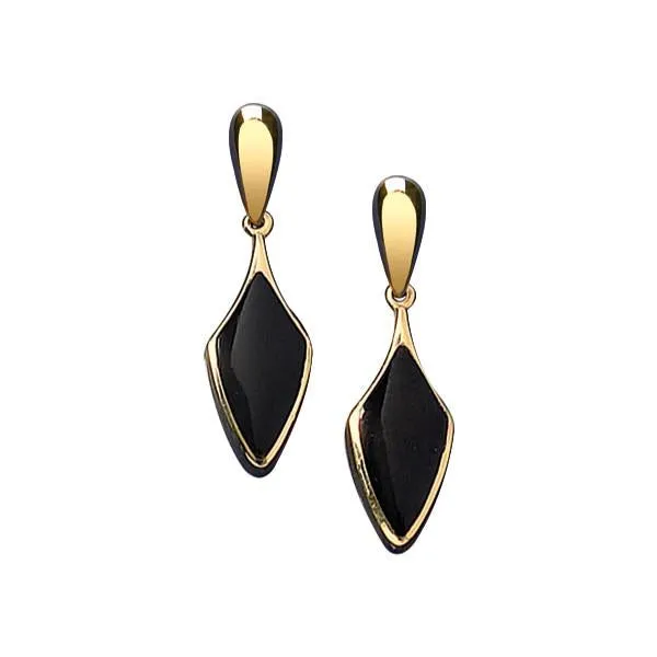 9ct Yellow Gold Whitby Jet Kite Drop Earrings sold by Jura Watches
