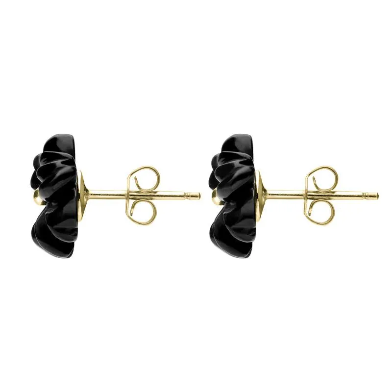 9ct Yellow Gold Whitby Jet Tuberose 12mm Flower Stud Earrings sold by Jura Watches product image thumbnail 2