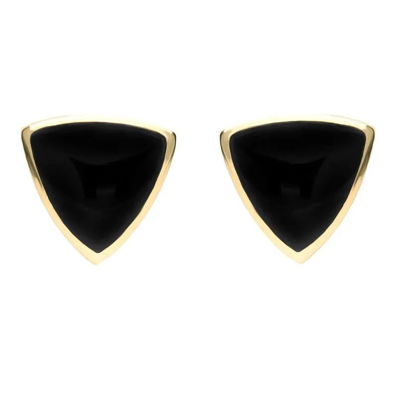 9ct Yellow Gold Whitby Jet Large Curved Triangle Stud Earrings sold by Jura Watches