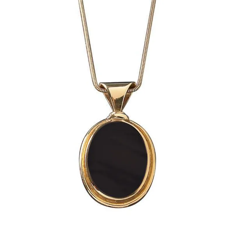 9ct Yellow Gold Whitby Jet Large Oval Necklace sold by Jura Watches