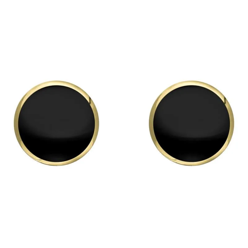 9ct Yellow Gold Whitby Jet 8mm Classic Large Round Stud Earrings sold by Jura Watches