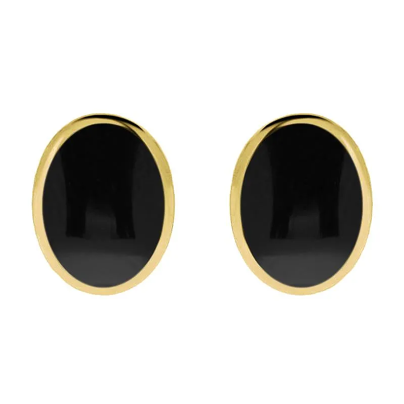 9ct Yellow Gold Whitby Jet Oval Flat Omega Stud Earrings sold by Jura Watches