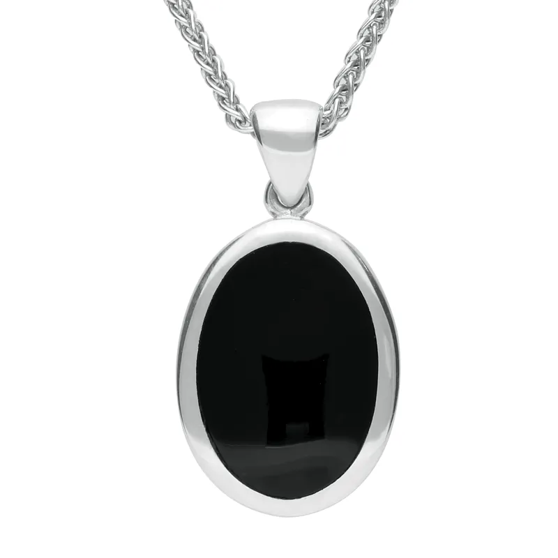 Sterling Silver Whitby Jet Oval Flat Necklace sold by Jura Watches