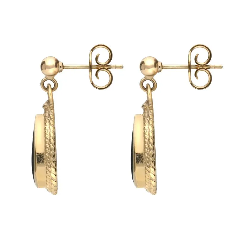 9ct Yellow Gold Whitby Jet Gold Pear Shaped Drop Earrings sold by Jura Watches product image thumbnail 2