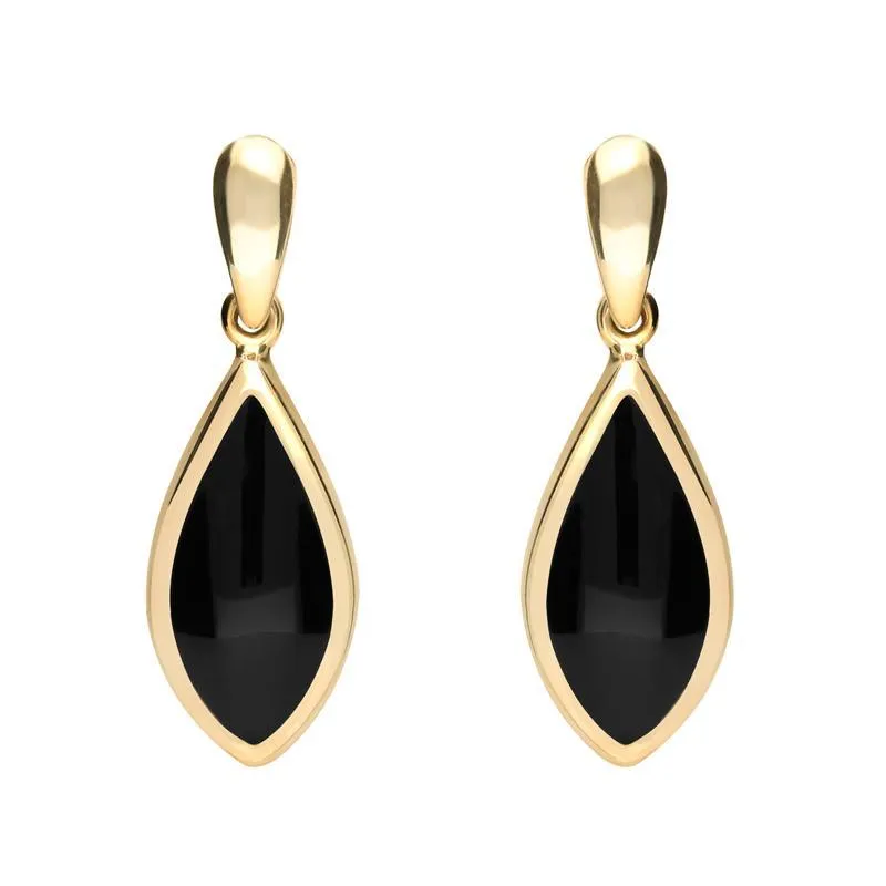 9ct Yellow Gold Whitby Jet Small Pointed Pear Drop Earrings sold by Jura Watches