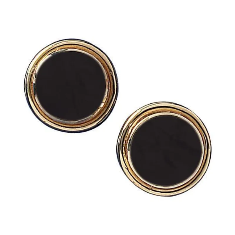 9ct Yellow Gold Whitby Jet Round Classic Stud Earrings sold by Jura Watches