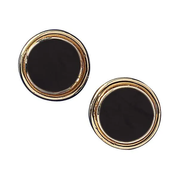 9ct Yellow Gold Whitby Jet Round Classic Stud Earrings sold by Jura Watches