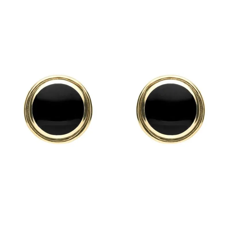 9ct Yellow Gold Whitby Jet Round Plain Edged Stud Earrings sold by Jura Watches