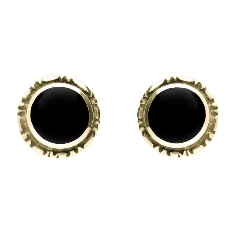 9ct Yellow Gold Whitby Jet Small Round Rope Edge Stud Earrings sold by Jura Watches