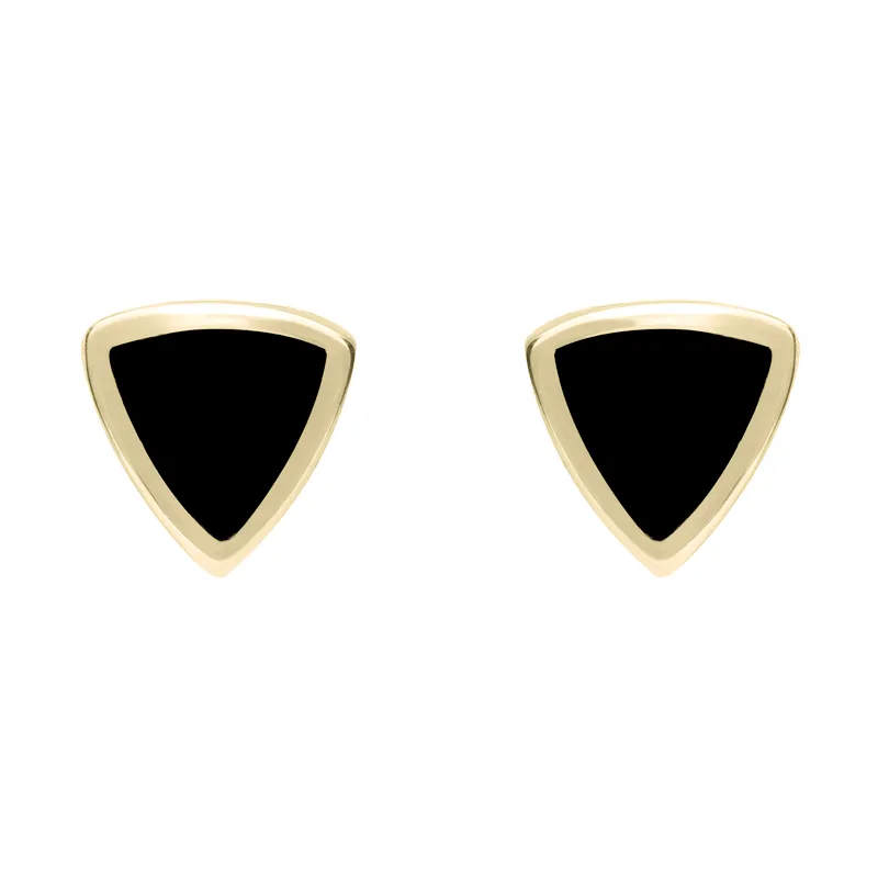 9ct Yellow Gold Whitby Jet Small Curved Triangle Stud Earrings sold by Jura Watches