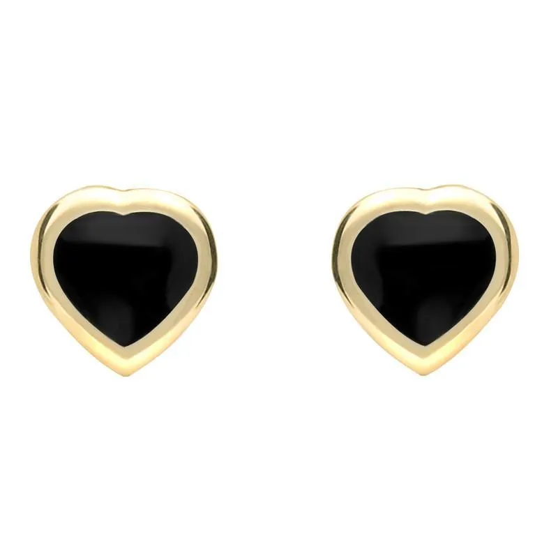 9ct Yellow Gold Whitby Jet Small Framed Heart Stud Earrings sold by Jura Watches