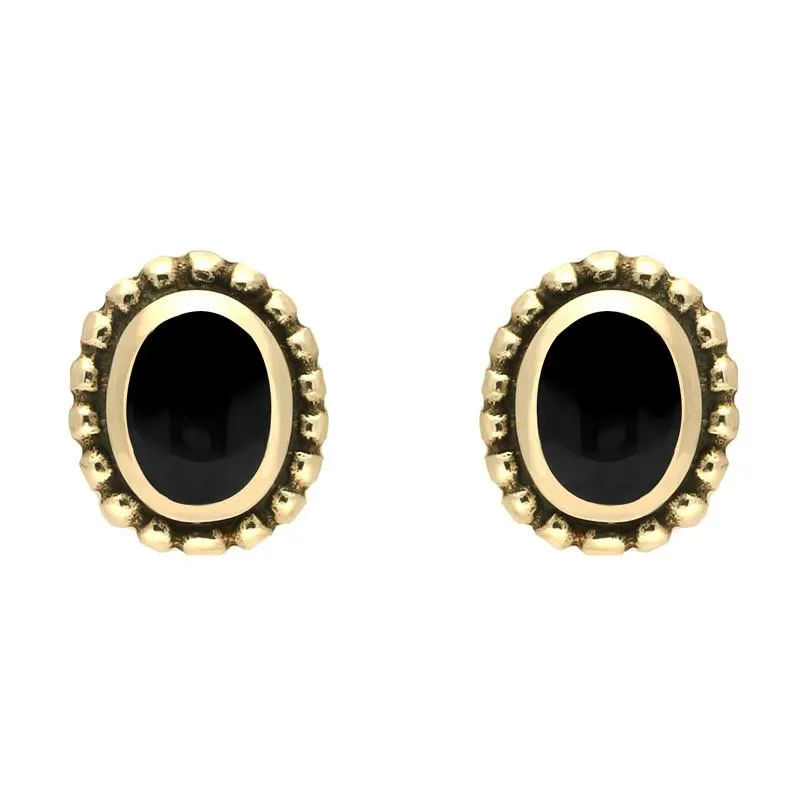 9ct Yellow Gold Whitby Jet Oval Bobble Edge Stud Earrings sold by Jura Watches