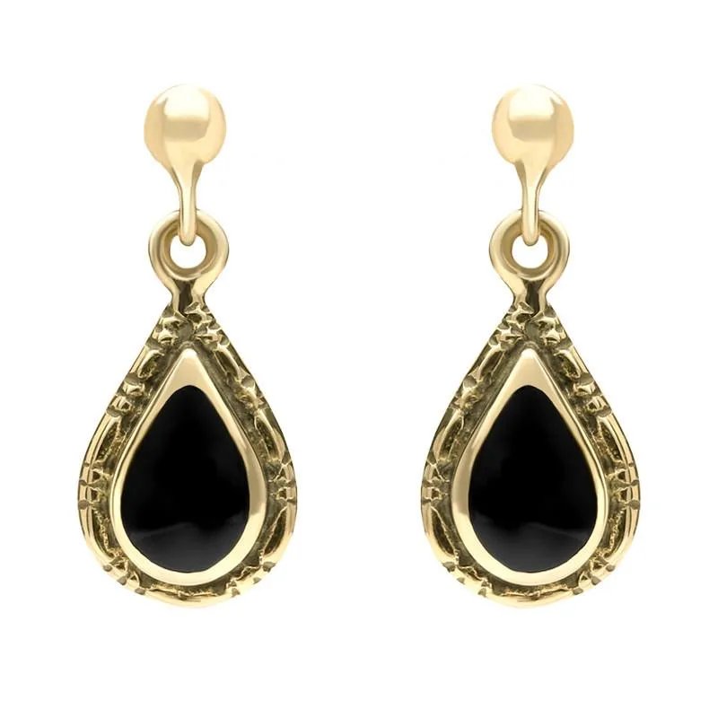 9ct Yellow Gold Whitby Jet Small Pear Drop Earrings sold by Jura Watches