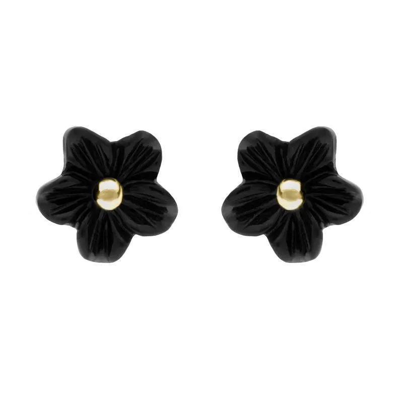 9ct Yellow Gold Whitby Jet Tuberose 8mm Flower Stud Earrings sold by Jura Watches