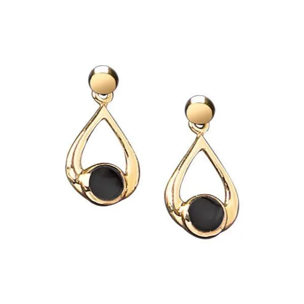 9ct Yellow Gold Whitby Jet Small Teardrop Earrings sold by Jura Watches