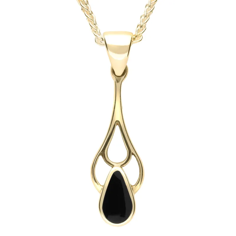 9ct Yellow Gold Whitby Jet Pear Spoon Necklace sold by Jura Watches