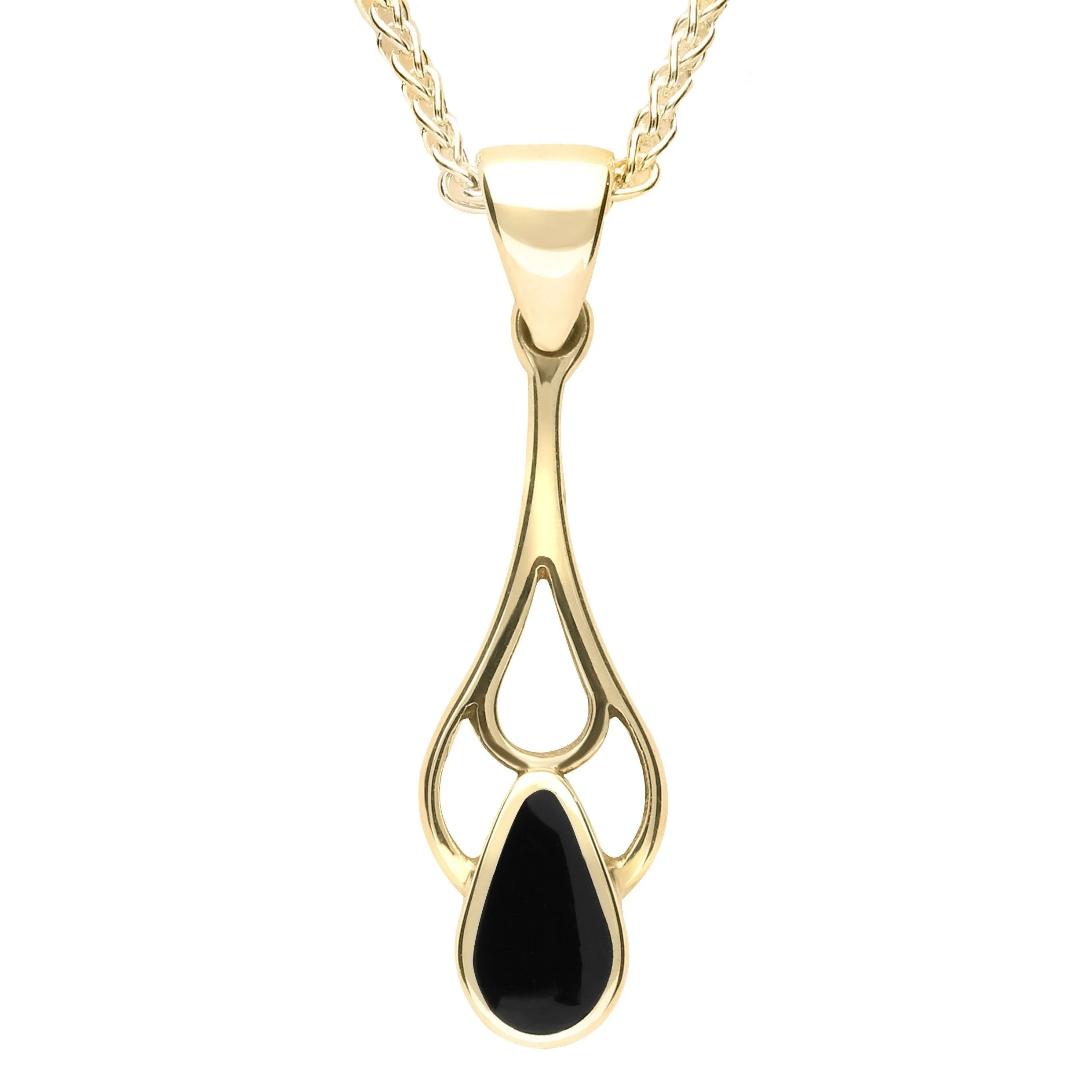 9ct Yellow Gold Whitby Jet Pear Spoon Necklace sold by Jura Watches