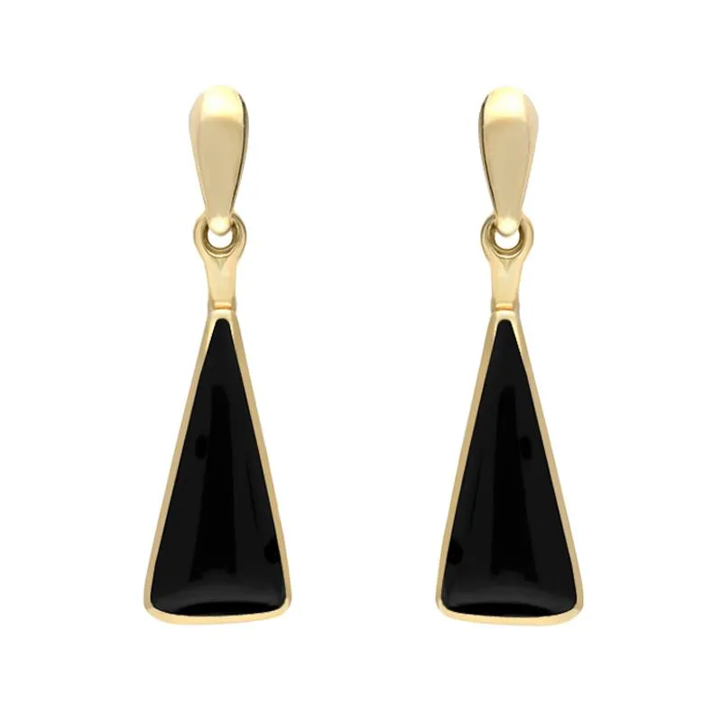 9ct Yellow Gold Whitby Jet Triangle Drop Earrings sold by Jura Watches