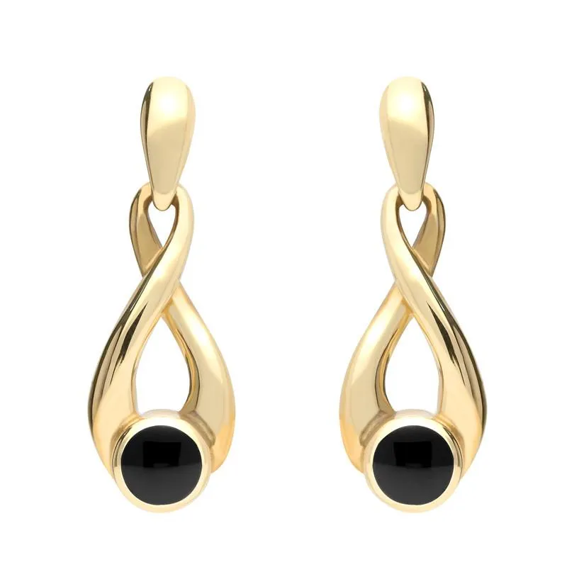 9ct Yellow Gold Whitby Jet Eternity Loop Drop Earrings sold by Jura Watches