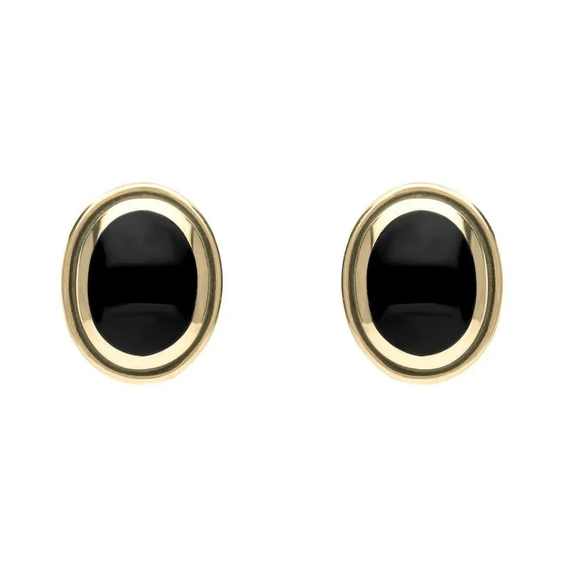 9ct Yellow Gold Whitby Jet Oval Framed Edge Stud Earrings sold by Jura Watches