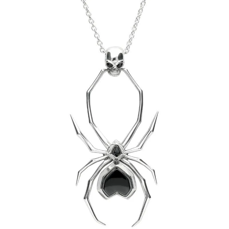 Sterling Silver Whitby Jet Gothic Spider Skull Necklace sold by Jura Watches