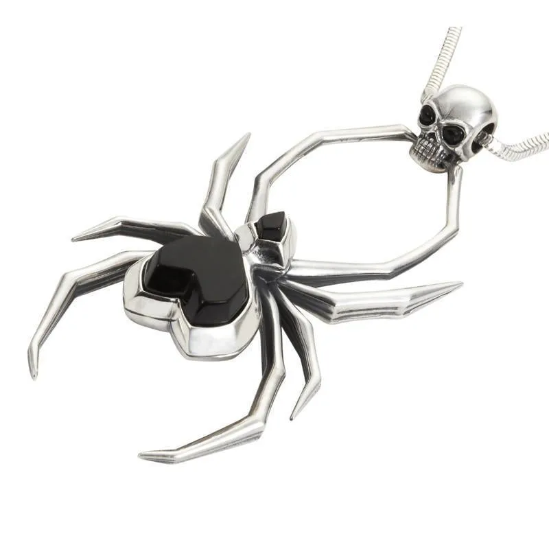 Sterling Silver Whitby Jet Gothic Spider Skull Necklace sold by Jura Watches product image thumbnail 3