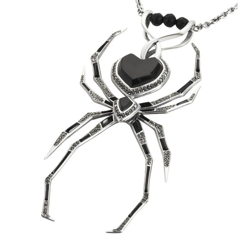 Sterling Silver Whitby Jet and Marcasite Gothic Spider Necklace sold by Jura Watches product image thumbnail 2